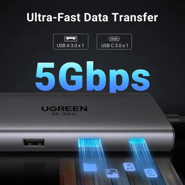 Alt view image 6 of 7 - Revodok Pro 210 Docking Station 10 in 1 USB C Dock Dual HDMI 4K@60Hz Single 8K@30Hz 100W PD 5Gbps USB C and USB A Data Ports Gigabit Ethernet, SD/TF Card Reader Compatible for HP, ThinkPad