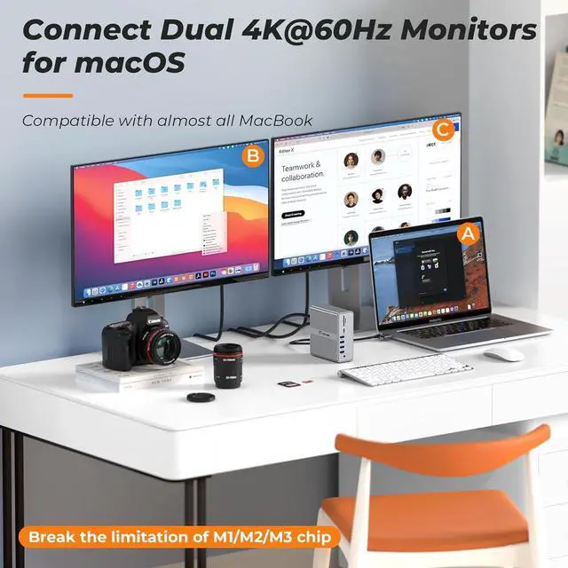 Alt view image 3 of 7 - DisplayLink Docking Station Dual Monitor 4K@60HZ for MacBook, Windows, TobenONE Universal USB C Docking Station with 2 HDMI & 2 DisplayPort, 65W Power Delivery, 7 USB, USB-C 3.1, Ethernet, SD/TF