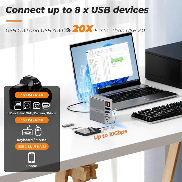Alt view image 5 of 7 - DisplayLink Docking Station Dual Monitor 4K@60HZ for MacBook, Windows, TobenONE Universal USB C Docking Station with 2 HDMI & 2 DisplayPort, 65W Power Delivery, 7 USB, USB-C 3.1, Ethernet, SD/TF