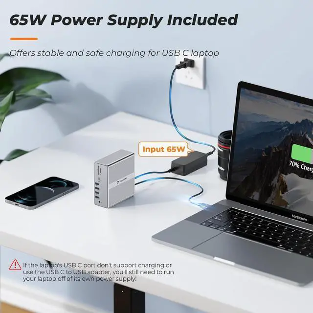 Alt view image 6 of 7 - DisplayLink Docking Station Dual Monitor 4K@60HZ for MacBook, Windows, TobenONE Universal USB C Docking Station with 2 HDMI & 2 DisplayPort, 65W Power Delivery, 7 USB, USB-C 3.1, Ethernet, SD/TF