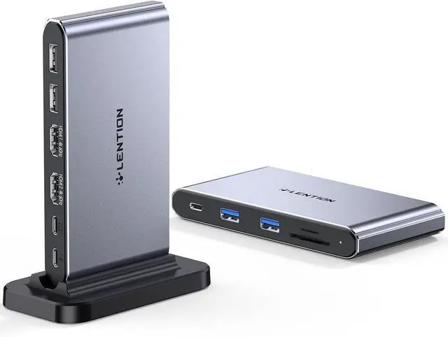 Main image of LENTION 10-in-1 Detachable USB C Laptop Docking Station with Dual 4K@60Hz HDMI, PD Charging, USB C, USB-A, SD/Micro Card Readers, 3.3ft Host Cable for Mac, MacBook, Windows use (D62