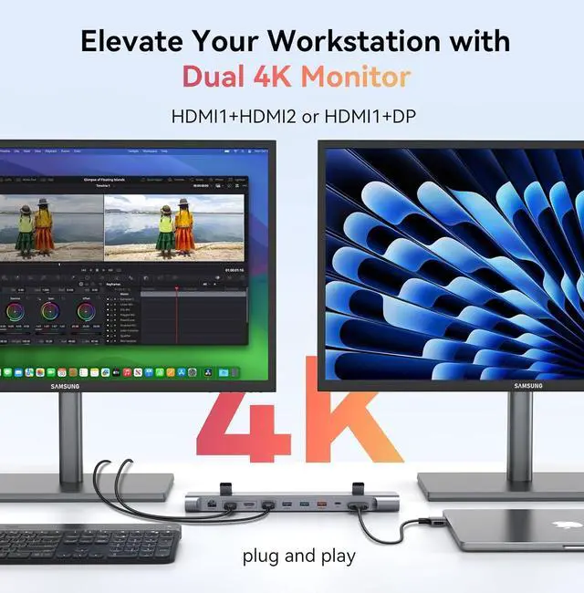 Alt view image 3 of 7 - TobenONE MacBook Pro Docking Station Dual 4K@60Hz Monitor, 16-in-2 USB C Docking Station Stand with 2.5Gbps Ethernet,100W GaN Power Supply, 2 HDMI&Displayport, 5 USB Ports