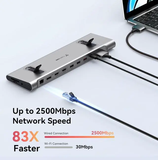 Alt view image 4 of 7 - TobenONE MacBook Pro Docking Station Dual 4K@60Hz Monitor, 16-in-2 USB C Docking Station Stand with 2.5Gbps Ethernet,100W GaN Power Supply, 2 HDMI&Displayport, 5 USB Ports