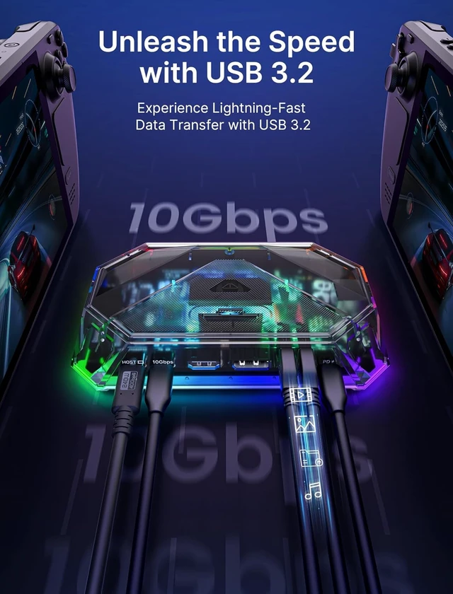 Alt view image 7 of 7 - JSAUX 12-in-1 RGB Docking Station for Steam Deck/ROG Ally/Legion Go-HB1201S