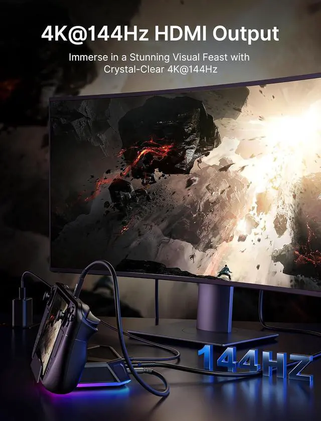 Alt view image 4 of 6 - RGB Docking Station for Steam Deck (OLED)/ROG Ally/Legion Go, 8-in-1 Steam Deck Dock with 4K@60Hz HDMI, Gigabit Ethernet, USB-C 3.0, Dual USB-A 3.0, USB 2.0, 100W USB-C Charging-HB0801 [Black]