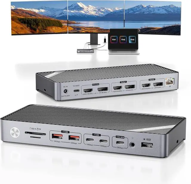 Main image of Minisopuru DisplayLink Docking Station 3 Monitors with 140W Charger, 30W Charging, 8K/4K USB C Docking Station for MacBook,Thunderbolt 5/4/3, Windows(3X HDMI,3X DisplayPort,5X USB Data & Charge,TF/SD)