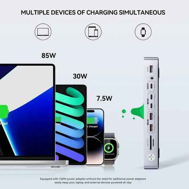Alt view image 4 of 7 - Minisopuru DisplayLink Docking Station 3 Monitors with 140W Charger, 30W Charging, 8K/4K USB C Docking Station for MacBook,Thunderbolt 5/4/3, Windows(3X HDMI,3X DisplayPort,5X USB Data & Charge,TF/SD)