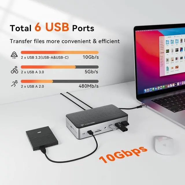 Alt view image 4 of 7 - TobenONE DisplayLink Docking Station 3 Monitors with 3 HDMI(4K@60Hz), USB C Docking Station with 120W Charger, for MacBook Pro/Air, Thunderbolt 4/3, USB-C Windows(2 DP, 6 USB, Ethernet, SD/Micro SD)