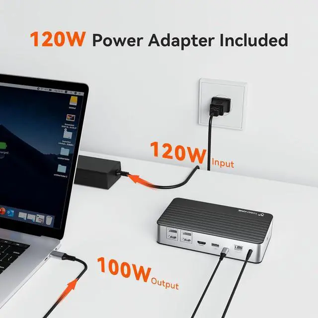 Alt view image 5 of 7 - TobenONE DisplayLink Docking Station 3 Monitors with 3 HDMI(4K@60Hz), USB C Docking Station with 120W Charger, for MacBook Pro/Air, Thunderbolt 4/3, USB-C Windows(2 DP, 6 USB, Ethernet, SD/Micro SD)