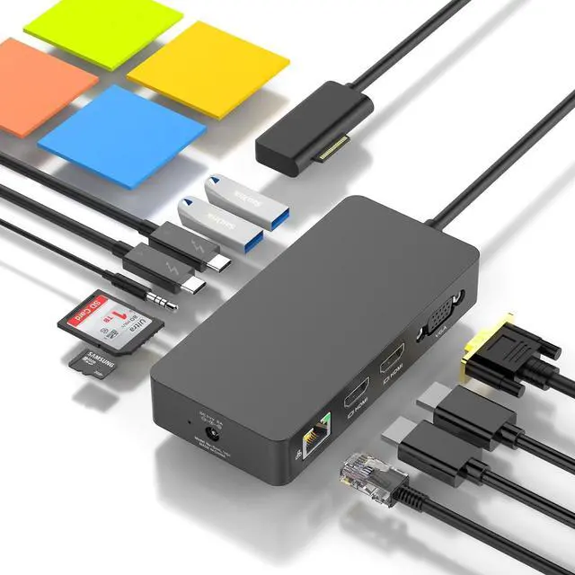 Main image of New Surface Dock Triple Displays with Power Supply, 12 in 1 Surface Docking Station with Dual 4K HDMI+VGA for Surface Pro 11/10/9/8/X/7/6/5/4/3, Surface Laptop 7/6/5/4/3/2/1, Laptop Go 3/2/1