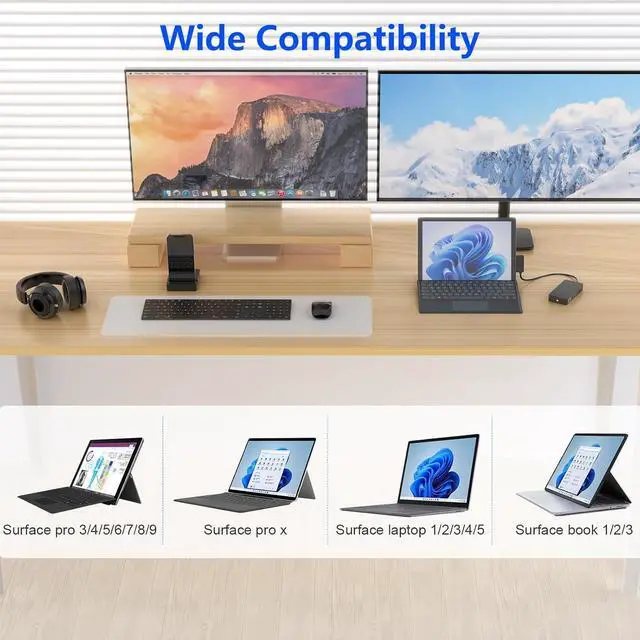 Alt view image 6 of 7 - New Surface Dock Triple Displays with Power Supply, 12 in 1 Surface Docking Station with Dual 4K HDMI+VGA for Surface Pro 11/10/9/8/X/7/6/5/4/3, Surface Laptop 7/6/5/4/3/2/1, Laptop Go 3/2/1