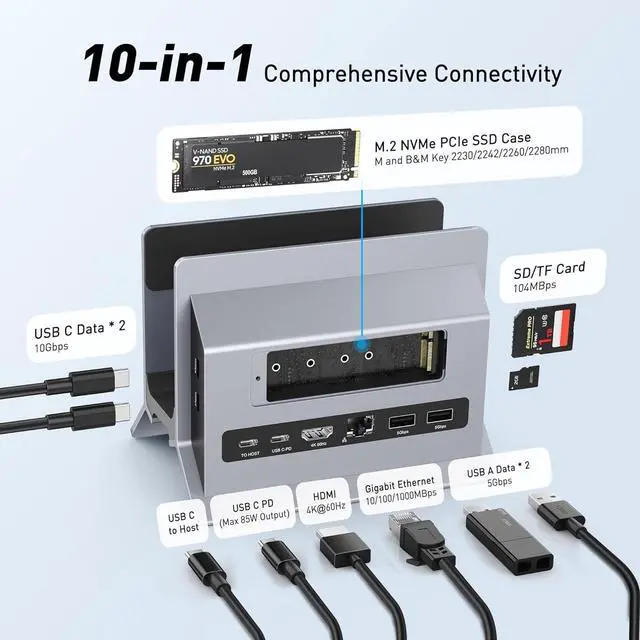 Alt view image 2 of 7 - AboveTEK Vertical Laptop Docking Station, Gravity Auto Lock MacBook Stand, Aluminum Laptop Vertical Dock Stand, Silver