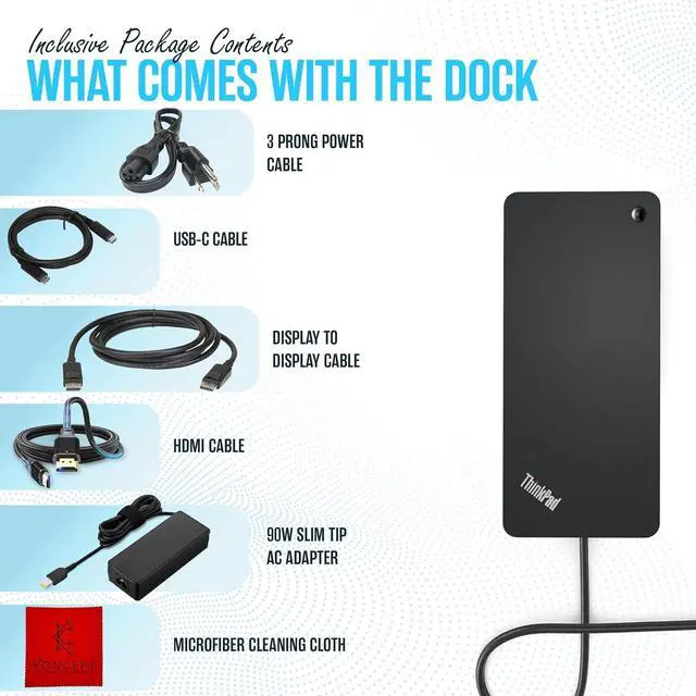 Alt view image 2 of 6 - 40AY0090US Docking Station Dual Monitor - 1 Year Warranty - Docking Station USB C with 90W, HDMI, DisplayPort, USB-C Cable & Microfiber Cleaning Cloth
