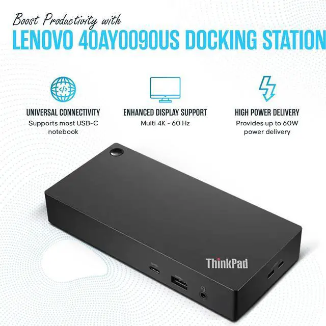 Alt view image 3 of 6 - 40AY0090US Docking Station Dual Monitor - 1 Year Warranty - Docking Station USB C with 90W, HDMI, DisplayPort, USB-C Cable & Microfiber Cleaning Cloth