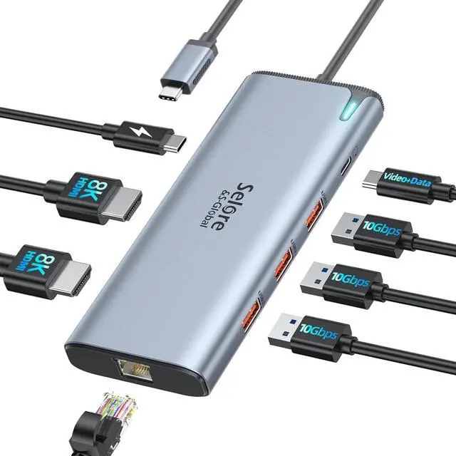 Main image of Docking Station USB C Video,8K Laptop Docking Station Dual Monitor 8K@60Hz 2*HDMI,USB C Hub with USB C Video Output,4 * 10Gbps USB Port,Ethernet,100W PD for Portable Monitor,MacBook Pro/Air,Dell,HP
