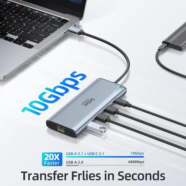 Alt view image 7 of 7 - Docking Station USB C Video,8K Laptop Docking Station Dual Monitor 8K@60Hz 2*HDMI,USB C Hub with USB C Video Output,4 * 10Gbps USB Port,Ethernet,100W PD for Portable Monitor,MacBook Pro/Air,Dell,HP