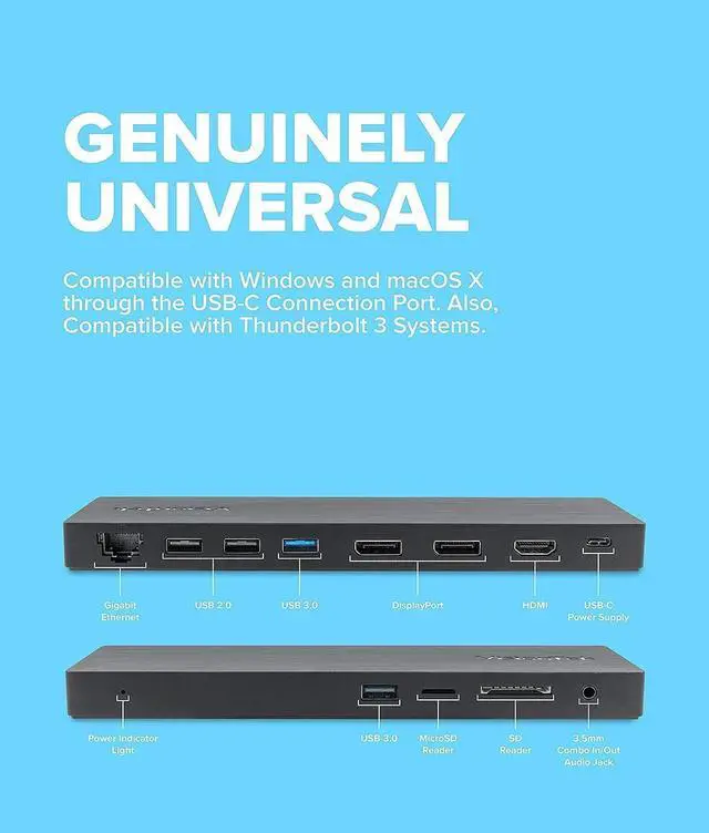 Alt view image 2 of 7 - VisionTek VT2000 USB-C MST 3x Monitor Docking Station - 2x DispayPort, 1x HDMI, 4x USB Ports, Audio, Ethernet, SD Reader for Windows