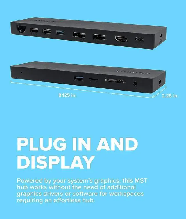 Alt view image 3 of 7 - VisionTek VT2000 USB-C MST 3x Monitor Docking Station - 2x DispayPort, 1x HDMI, 4x USB Ports, Audio, Ethernet, SD Reader for Windows