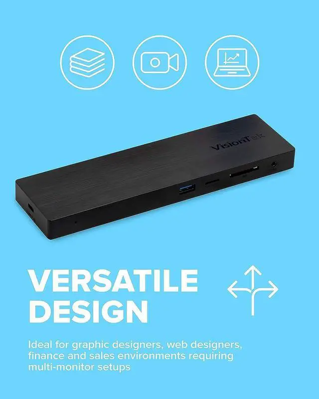Alt view image 6 of 7 - VisionTek VT2000 USB-C MST 3x Monitor Docking Station - 2x DispayPort, 1x HDMI, 4x USB Ports, Audio, Ethernet, SD Reader for Windows