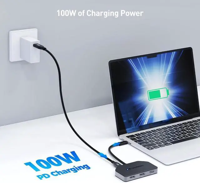 Alt view image 6 of 6 - Cable Matters 4K@60Hz Triple Display USB C MST Hub (2X DisplayPort 1.4, 1x HDMI 2.0), with 100W Charging for Windows - Not Compatible with macOS