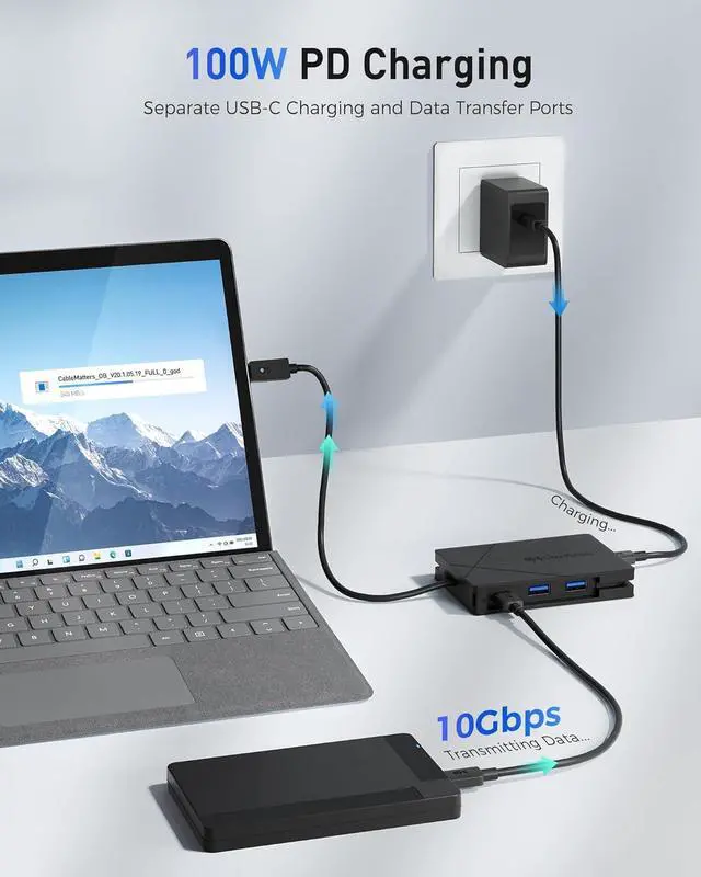 Alt view image 6 of 7 - [Designed for Microsoft Surface] Cable Matters 7-in-1 40Gbps USB4 Hub with Dual 4K@60Hz Displays(HDMI and DisplayPort), Single 4K@240Hz / 8K@60Hz, 100W PD, Gigabit Ethernet, Works with Thunderbolt 4