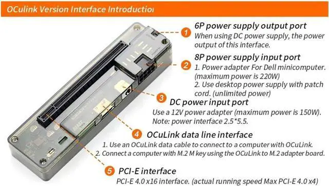 Alt view image 6 of 7 - JMT M.2 M Key to OCulink-Compatible GPU Docking Station PCIe 4.0 X4 64GB/s for Mini PC Notebook Laptop to External Video Graphic Card (No M.2 Adapter)