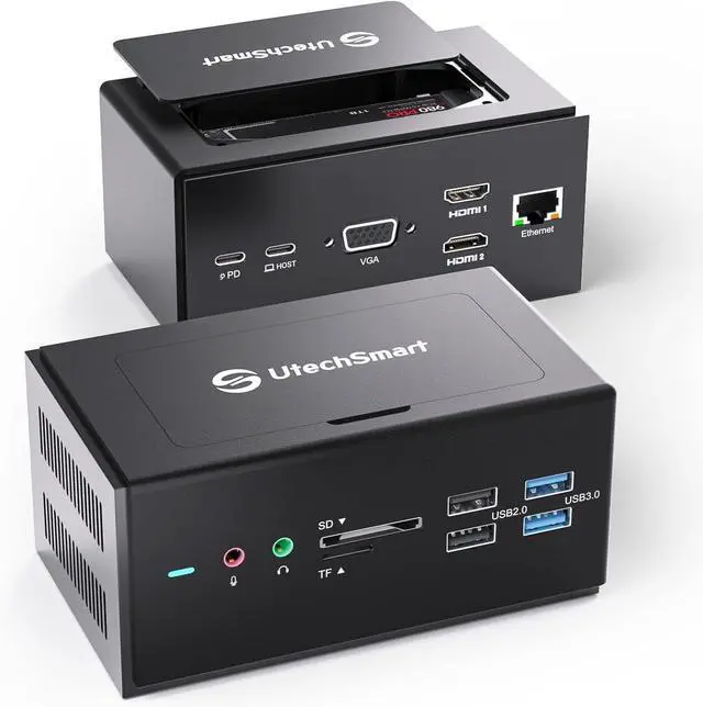 Main image of UtechSmart Universal Docking Station, 15 in 1 USB Docking Station with SSD Enclosure, USB C Dock with Dual HDMI,VGA,PD3.0,SD/TF,RJ45,Audio&Micro,USB Ports, for MacOS&Windows Laptop