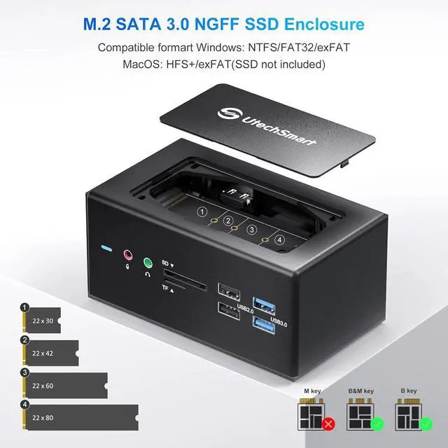 Alt view image 3 of 7 - UtechSmart Universal Docking Station, 15 in 1 USB Docking Station with SSD Enclosure, USB C Dock with Dual HDMI,VGA,PD3.0,SD/TF,RJ45,Audio&Micro,USB Ports, for MacOS&Windows Laptop