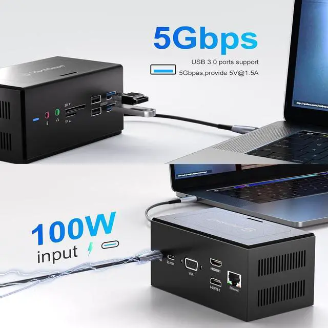 Alt view image 7 of 7 - UtechSmart Universal Docking Station, 15 in 1 USB Docking Station with SSD Enclosure, USB C Dock with Dual HDMI,VGA,PD3.0,SD/TF,RJ45,Audio&Micro,USB Ports, for MacOS&Windows Laptop