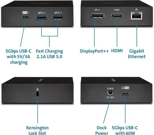 Alt view image 2 of 6 - Kensington SD2000P USB-C Docking Station for Ipad Pro, Windows Laptops, Surface, MacBooks and Chromebooks - Single 4K video, 135W (K38260NA)
