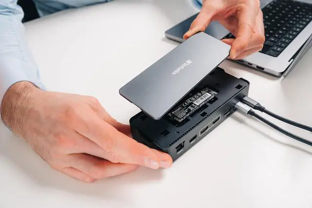 Alt view image 4 of 6 - Verbatim USB-C Pro Docking Station, 15-in-1 Hub with Integrated SSD, Multiport Adapter to HDMI 4K and 8K, USB-A and USB-C, PD 80W, AUX, Card Reader, for Mac/Windows Laptop and Co