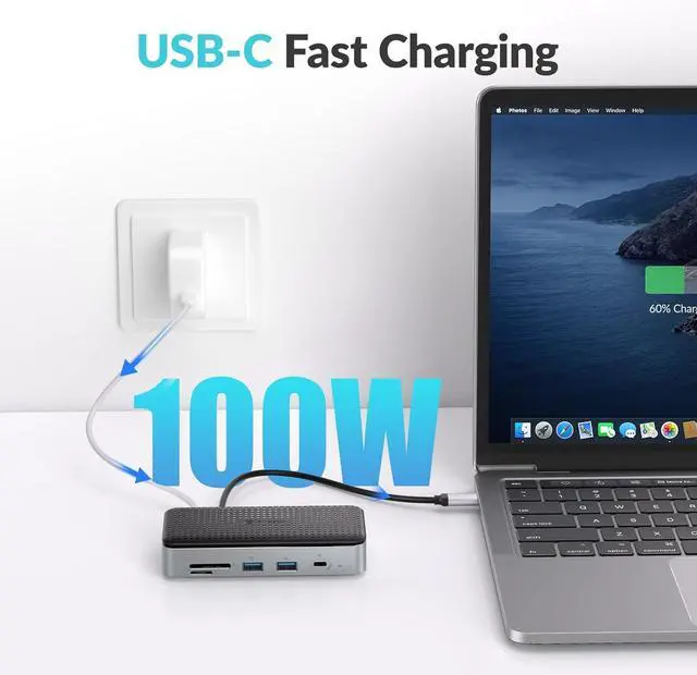 Alt view image 6 of 7 - PHIXERO 11-in-1 USB-C Docking Station with M.2 NVME/SATA SSD Enclosure, 10Gbps USB-C/A Data Ports, 4K HDMI, PD 100W, 2x USB 3.0, 1000M Ethernet, SD/TF, Black, for Laptop & More