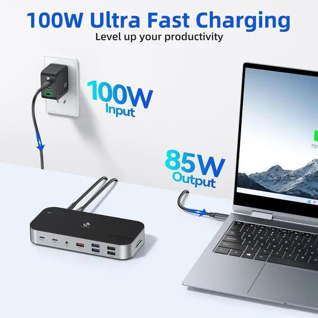 Alt view image 6 of 7 - Laptop Docking Station,16 in 1 Docking Station USB C Docking Triple Monitor,USB C Dock Station with 3 HDMI,PD 100W, USB 3.1/3.0/2.0,RJ 45 Ethernet,SD/TF,Audio for Dell/LenovoIncluding Charging
