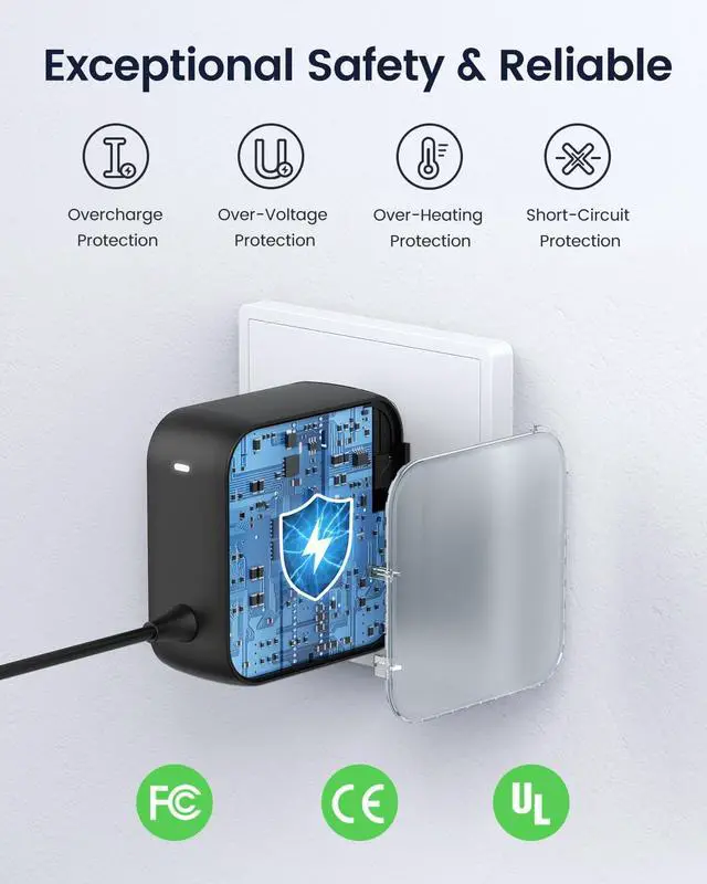 Alt view image 4 of 7 - 100W USB C Laptop Charger Universal GaN III Power Supply Adapter Replacement Foldable Fast Charger PD3.0 for MacBook Pro/Air HP   Steam Deck and All Type C Devices (5ft Cable)
