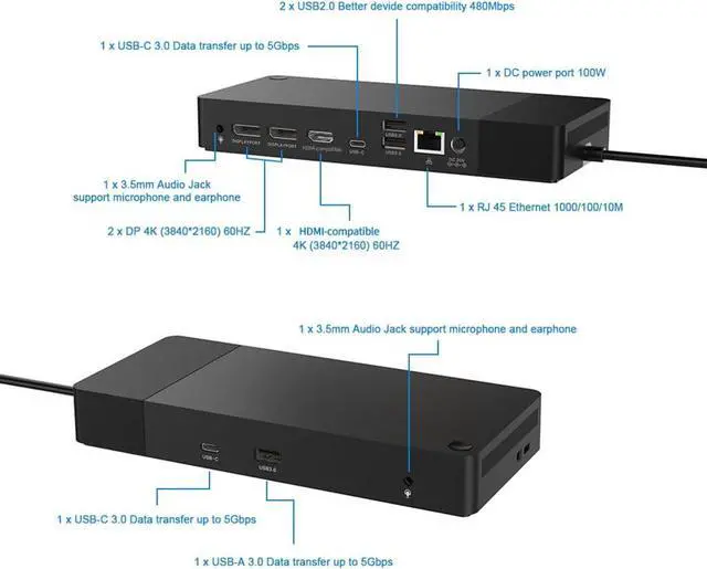 Alt view image 2 of 7 - JMT USB-C Docking Station DP 4K 60HZ Triple Display RJ45 Gigabit Ethernet Hub 3.5mm Audio Jack HUB Compatible with HDMI