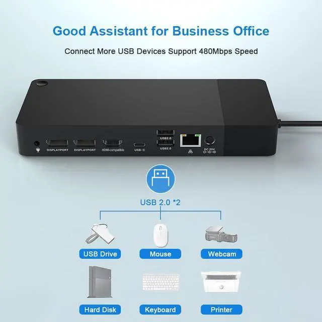 Alt view image 3 of 7 - JMT USB-C Docking Station DP 4K 60HZ Triple Display RJ45 Gigabit Ethernet Hub 3.5mm Audio Jack HUB Compatible with HDMI