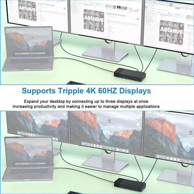 Alt view image 4 of 7 - JMT USB-C Docking Station DP 4K 60HZ Triple Display RJ45 Gigabit Ethernet Hub 3.5mm Audio Jack HUB Compatible with HDMI