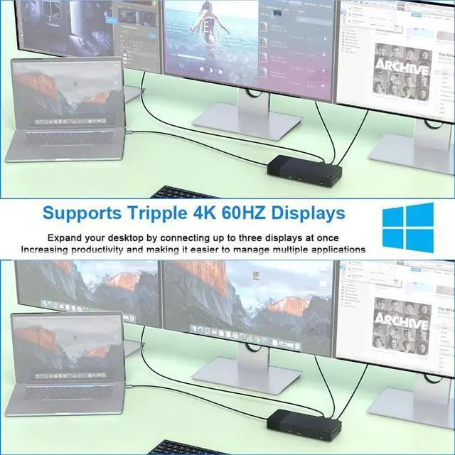 Alt view image 5 of 7 - JMT USB-C Docking Station DP 4K 60HZ Triple Display RJ45 Gigabit Ethernet Hub 3.5mm Audio Jack HUB Compatible with HDMI