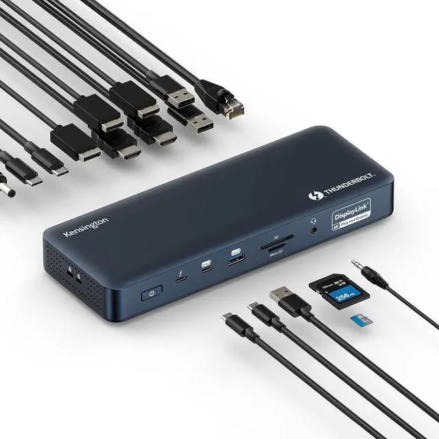 Main image of Kensington SD5900T DisplayLink Docking Station Thunderbolt 4, Quad 4K for MacBook Pro/Air M1/M2/M3/M4 with Pro and Max Chipsets, 100W PD, HDMI/DP/TB4, SD/Micro SD Card Slots - Midnight Blue (K35232NA)