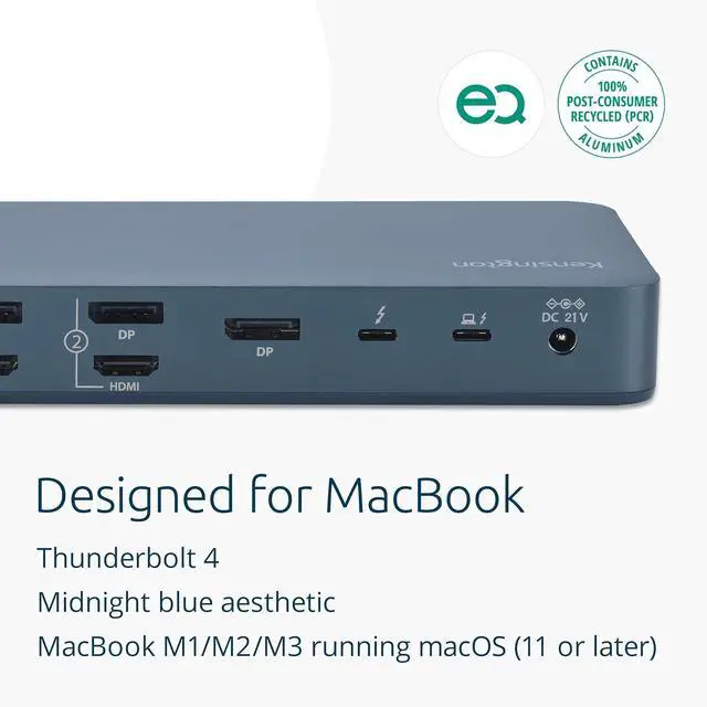 Alt view image 5 of 6 - Kensington SD5900T DisplayLink Docking Station Thunderbolt 4, Quad 4K for MacBook Pro/Air M1/M2/M3/M4 with Pro and Max Chipsets, 100W PD, HDMI/DP/TB4, SD/Micro SD Card Slots - Midnight Blue (K35232NA)