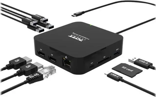 Main image of Port Connect Type-C 2 x 4k Display Travel Docking Station. Supports PXE Boot, 85w Power Distribution and Allows Connection of up to 10 Different peripherals.