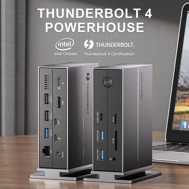 Alt view image 2 of 7 - VENTION 8K 14-in-1 Thunderbolt 4 Docking Station Triple Monitors with 135W Power Adapter 40Gbps USB-C Docking Station for MacBook Pro/Air, Thunderbolt 4/3 Windows PC (8K HDMI DP, 3xUSB 3.2, Ethernet)
