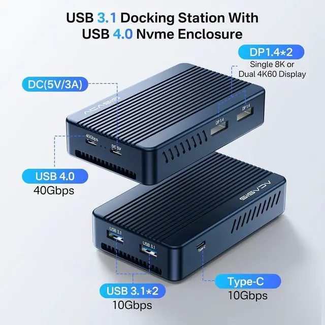 Alt view image 2 of 7 - ACASIS Mac Mini Dock Dual Monitor with 40Gbps M.2 NVMe SSD Enclosure & [Intel Certified Thunderbolt 4 Cable 6.6ft