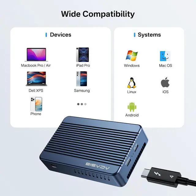 Alt view image 7 of 7 - ACASIS Mac Mini Dock Dual Monitor with 40Gbps M.2 NVMe SSD Enclosure & [Intel Certified Thunderbolt 4 Cable 6.6ft