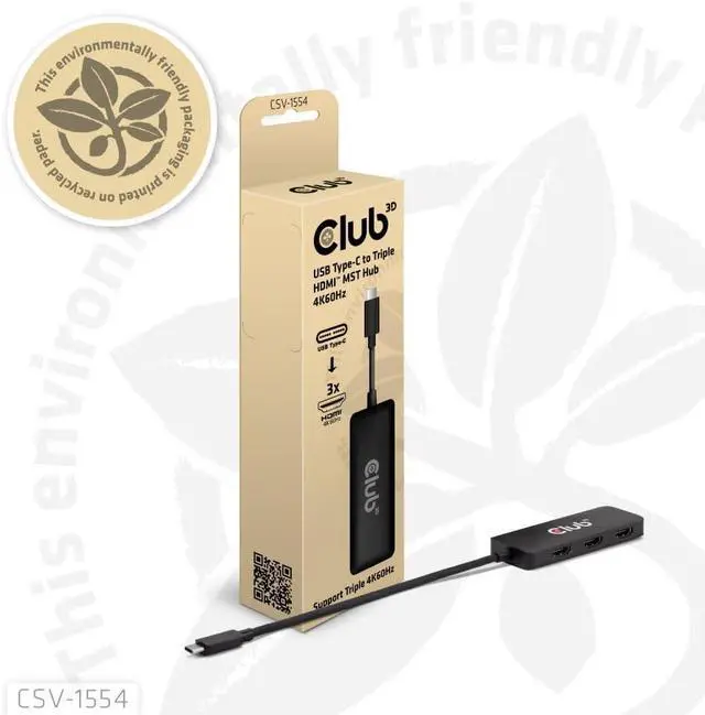 Alt view image 6 of 6 - Club 3D CSV-1554 USB Type C(DP Alt-Mode 2.1) to HDMI Triple Monitor 4K60Hz M/F MST hub