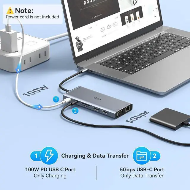 Alt view image 5 of 6 - Docking Station for Laptop Dual Monitor, 14 in 1 USB C Hub Multiport Adapter, USB Type C Hub to Dual 4K HDMI,VGA,100W PD,Ethernet,5 USB,USB C Port,SD/TF,Audio/Mic,USB-C Dock for Dell/HP/Lenovo/Surface