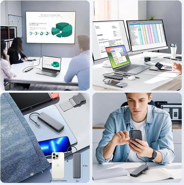 Alt view image 7 of 7 - USB C Hub Laptop Docking Station Dual Monitor,14 in 1 Multiport Adapter with 4K HDMI,VGA,8 USB C/A Ports,100W PD Fast Charging,Audio&Mic,SD&TF,USBC Dongle for MacBook/Dell/HP/Lenovo ThinkPad/Surface