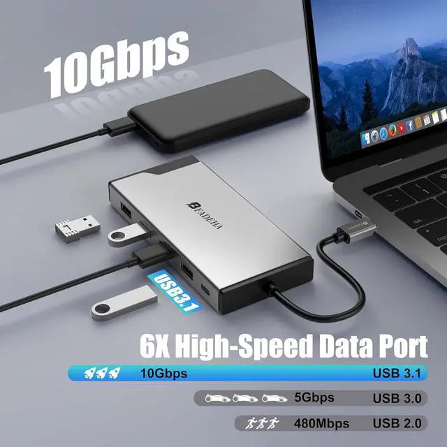Alt view image 4 of 7 - 2024 Latest Version Displaylink Adapter Triple Monitor HDMI Display Docking Station for MacBook M1/M2/M3/Windows, USB C Laptop Computer Docking Station HDMI Splitter Extender VGA USB 3.0 Ethernet