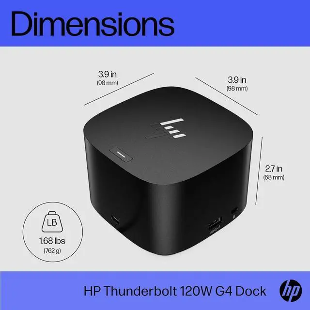 Alt view image 4 of 7 - HP Thunderbolt 4 Dock 120W G4, 13-in-1 USB C Docking Station with Max 100W Charging, 4 Displays 4K Display, Ethernet Port, 6 USB Ports, HDMI, 2 Displayport for Laptop, MacOS, ChromeOS, PC