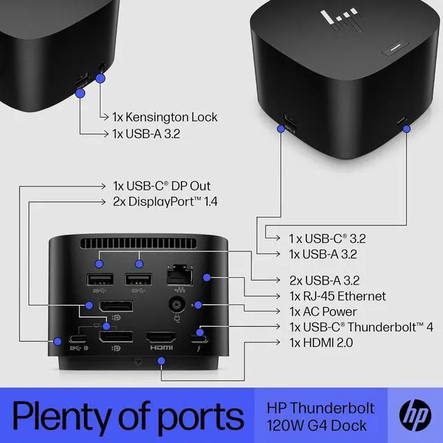 Alt view image 5 of 7 - HP Thunderbolt 4 Dock 120W G4, 13-in-1 USB C Docking Station with Max 100W Charging, 4 Displays 4K Display, Ethernet Port, 6 USB Ports, HDMI, 2 Displayport for Laptop, MacOS, ChromeOS, PC